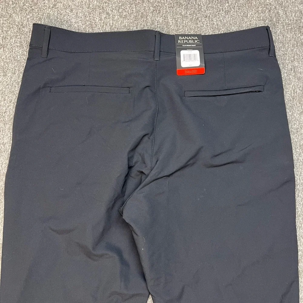 Banana Republic Mens Black Flat Front Stretch Pants Size 34x30 New With Tags